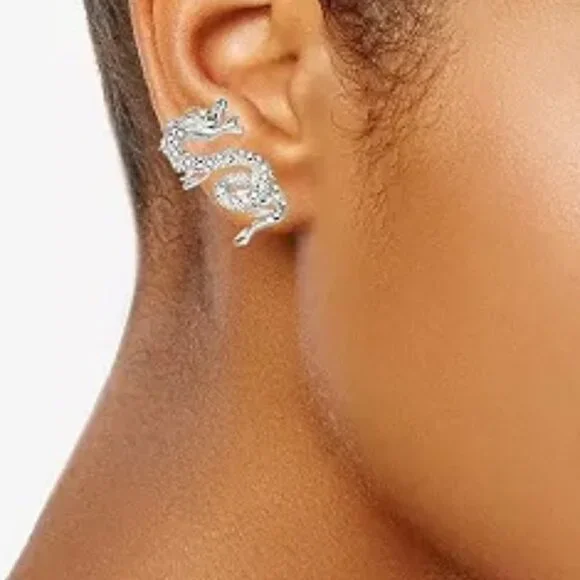 VERA WANG Goth Game of Thrones Dragon Silver/Clear Crystal Ear Crawlers Earrings - Picture 2 of 3